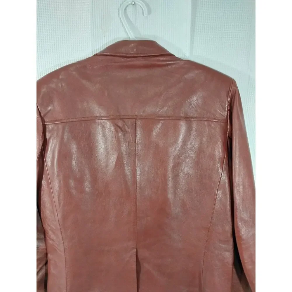 MICHEL SAZARIN! GORGEOUS BURGUNDY BROWN/RED GENUINE LEATHER JACKET BLAZER! SZ 42